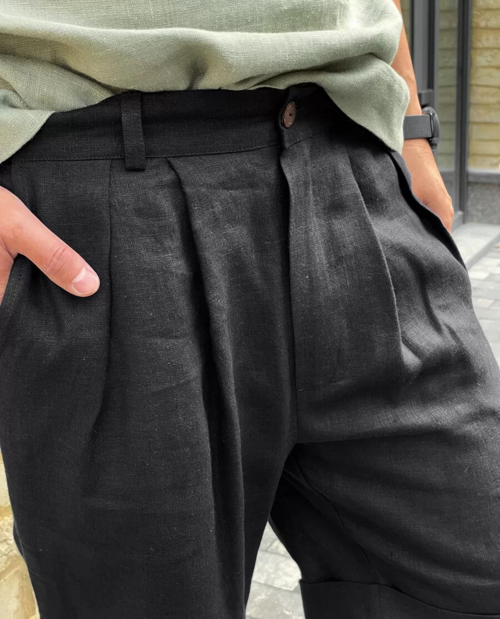 Shorts JJALTE aus Leinen - Schwarz