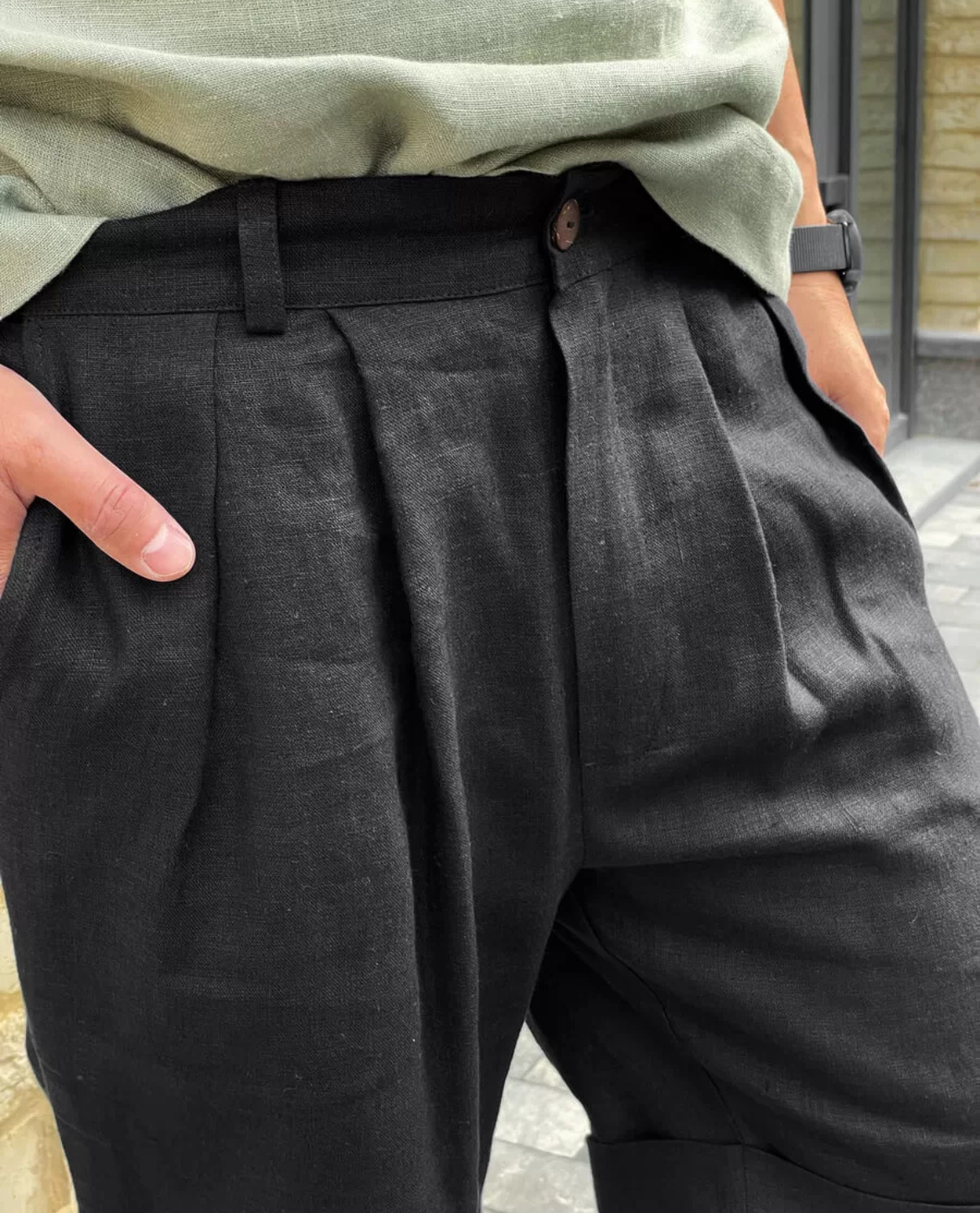 Shorts JJALTE aus Leinen - Schwarz