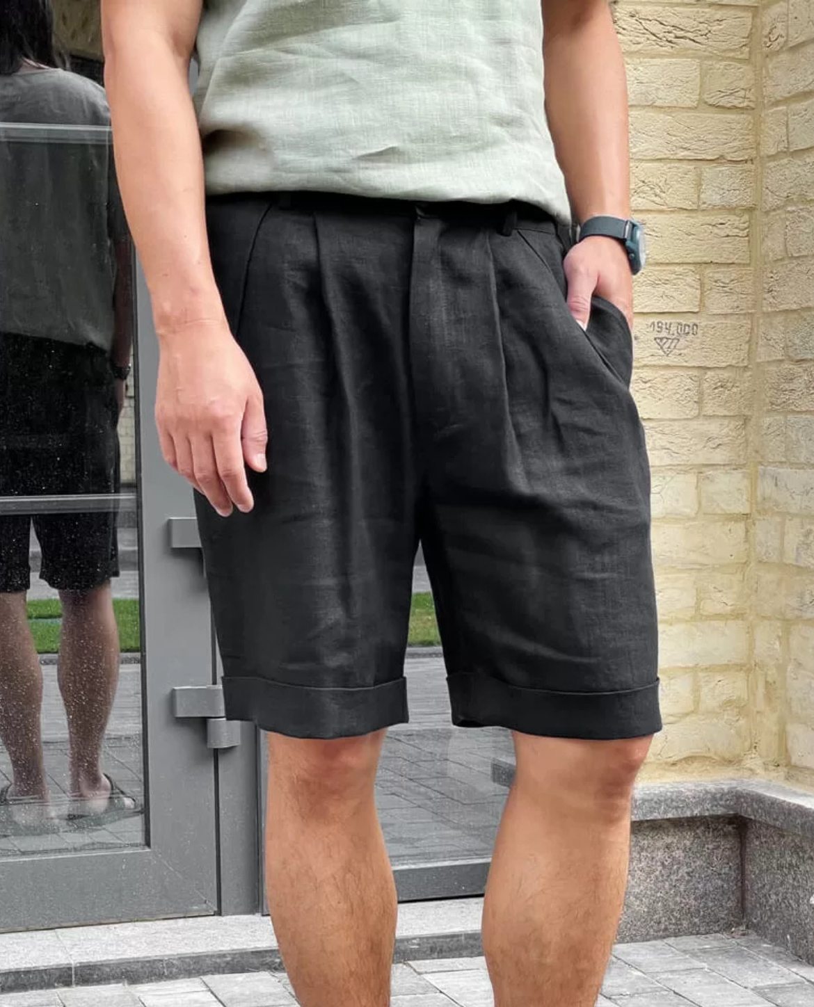 Shorts JJALTE aus Leinen - Schwarz