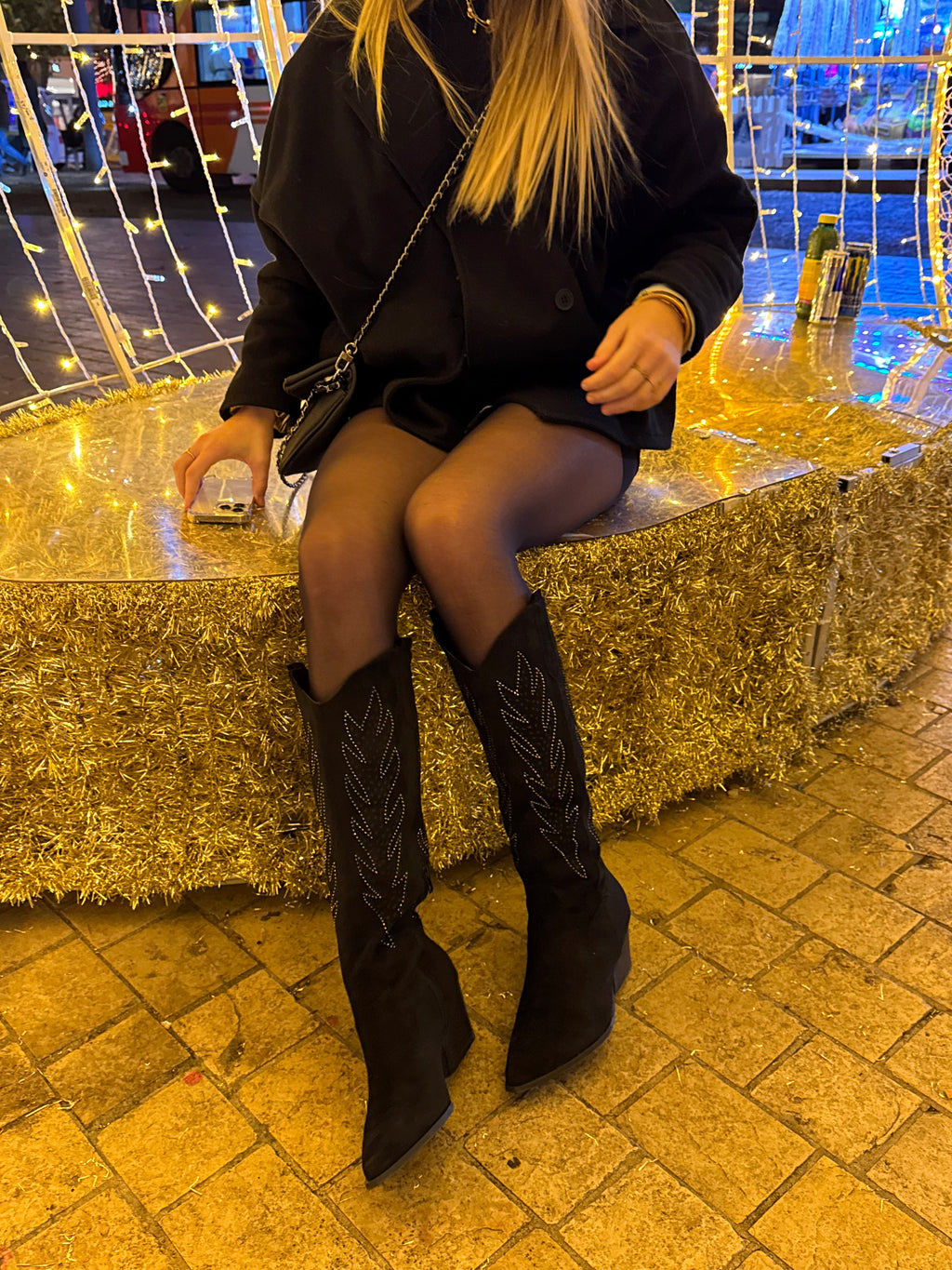 JOSEF Cowboystiefel aus Veloursimitat - Schwarz