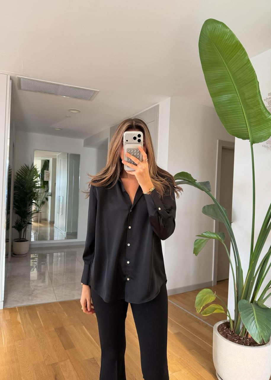 FTOR Bluse aus Satin - Schwarz
