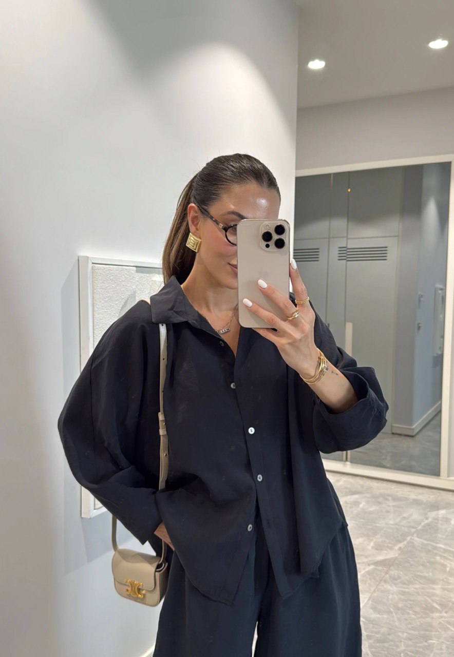 LÅNG Bluse aus Stoff - Schwarz