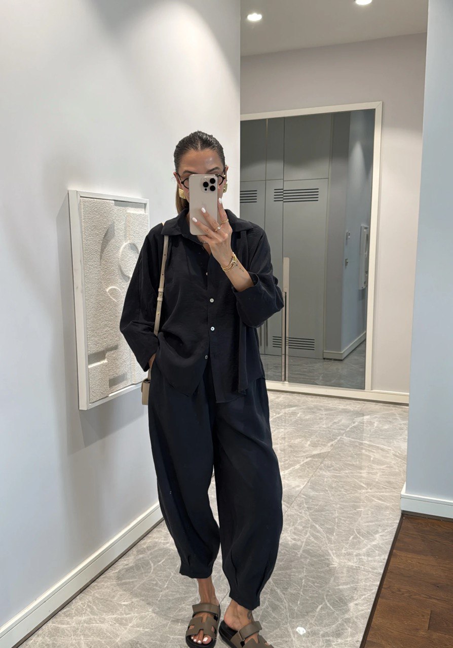 LÅNG Bluse aus Stoff - Schwarz