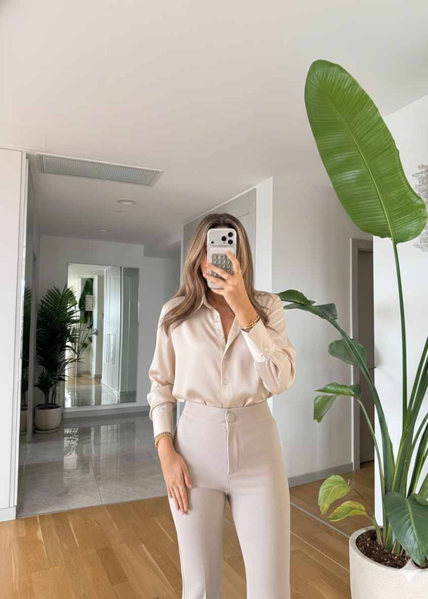 Bluse DIDAR aus Satin - Beige