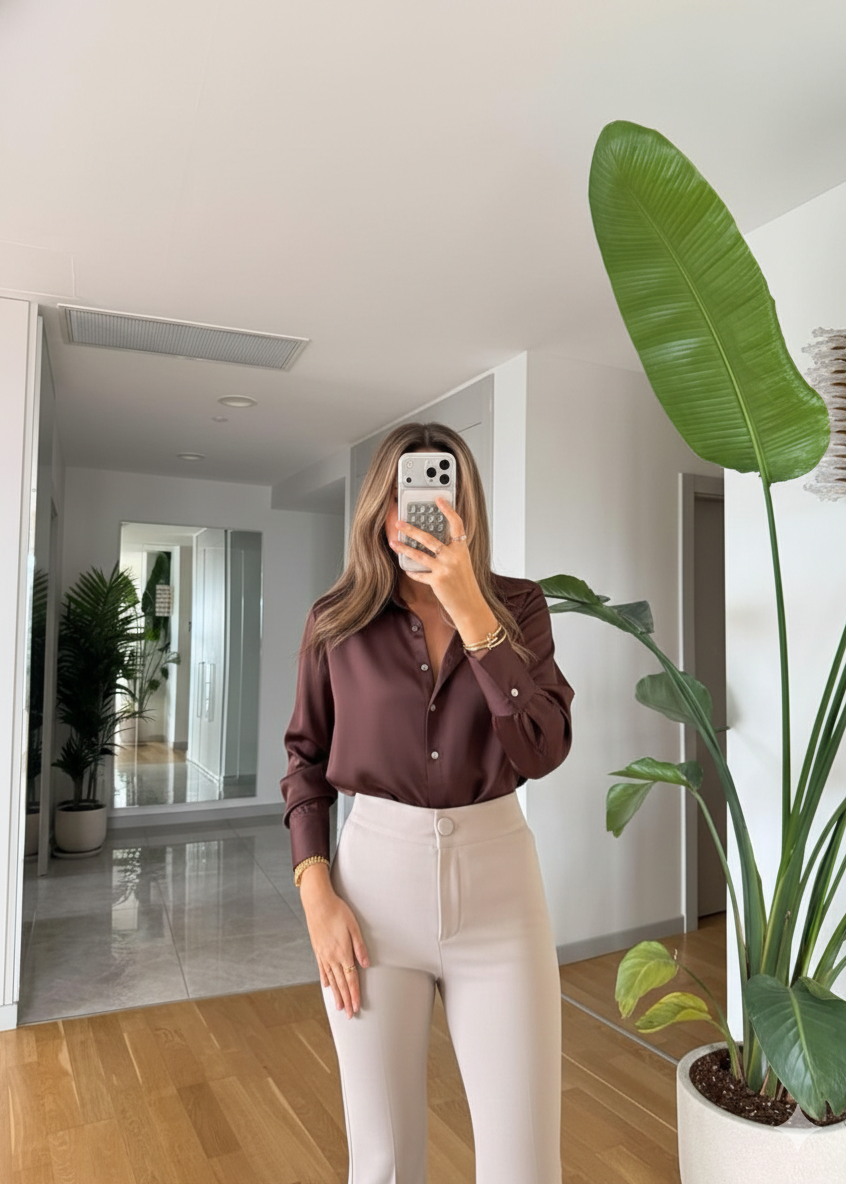 Bluse MORM aus Satin - Schokolade