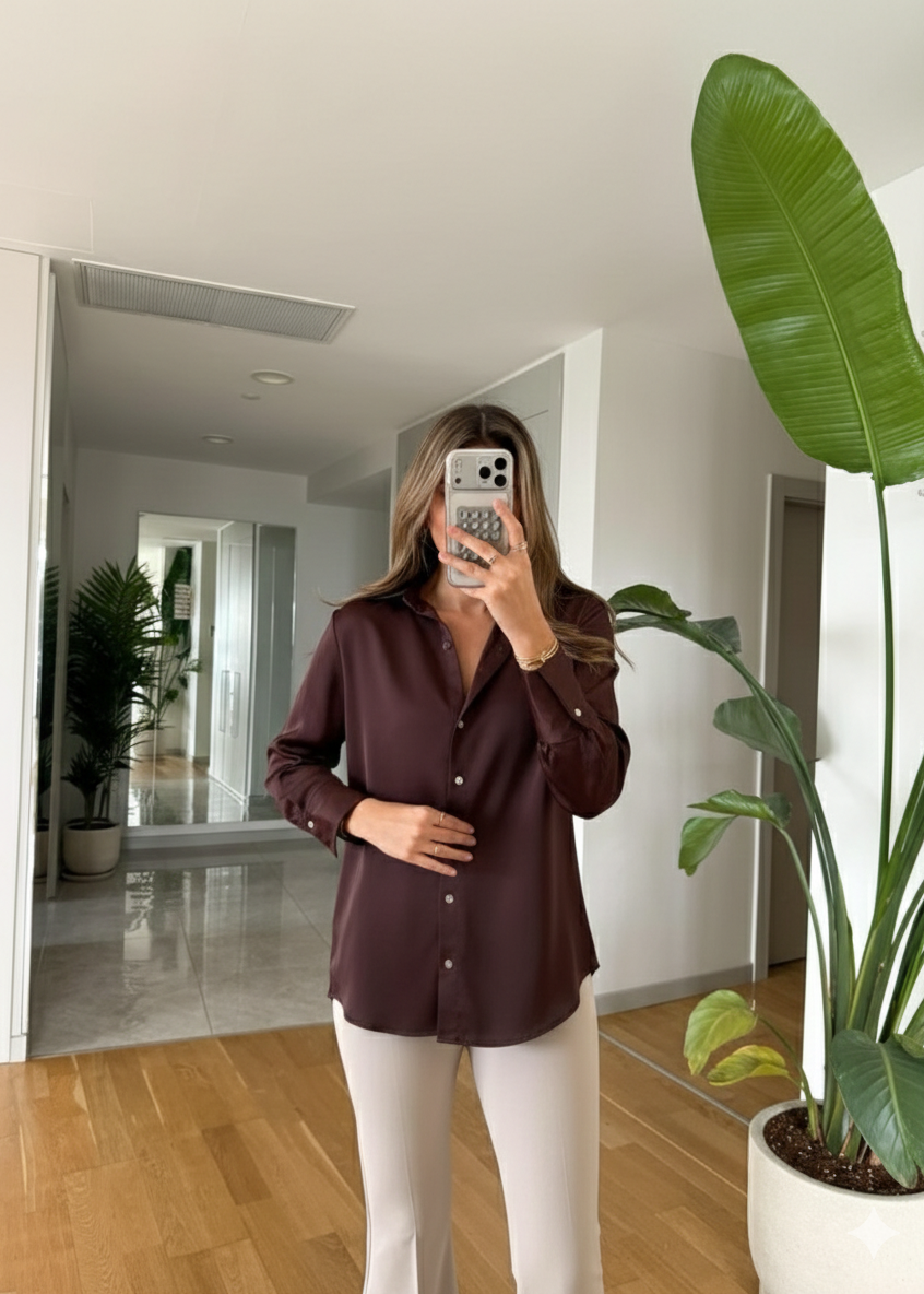 Bluse MORM aus Satin - Schokolade