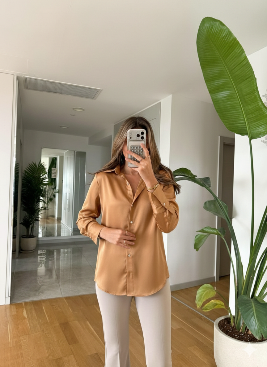 Hemd FRILUFT aus Satin - Camel