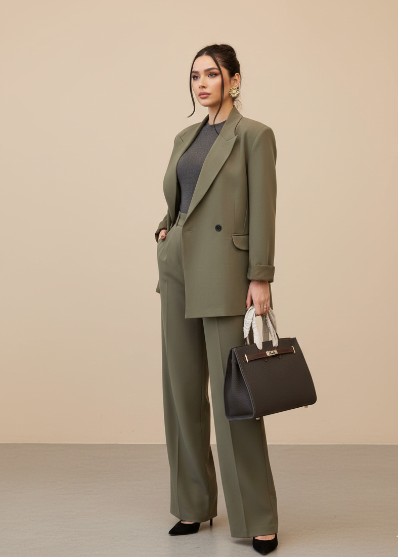 LJUD Anzug-Set aus Stoff - Khaki