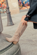 TURKU Cowboystiefel aus Veloursimitat - Sandbeige