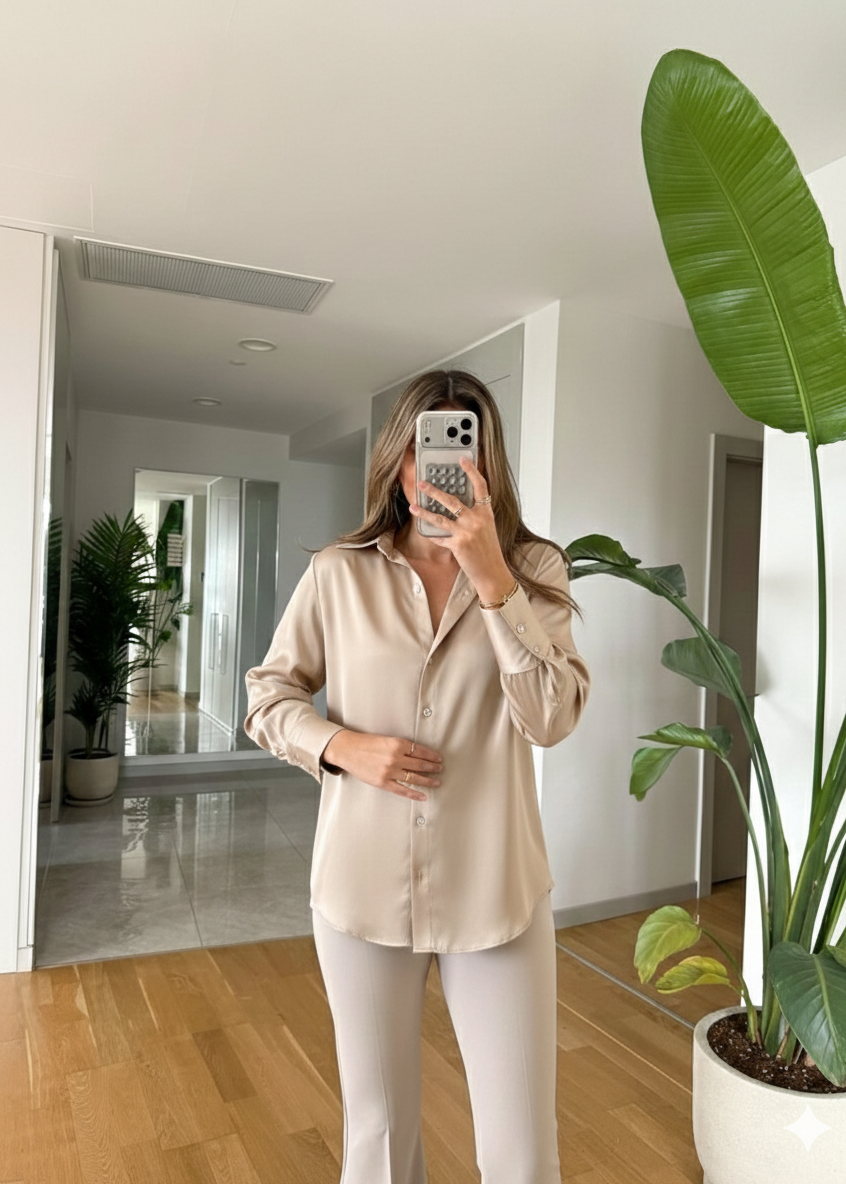 Bluse DIDAR aus Satin - Beige