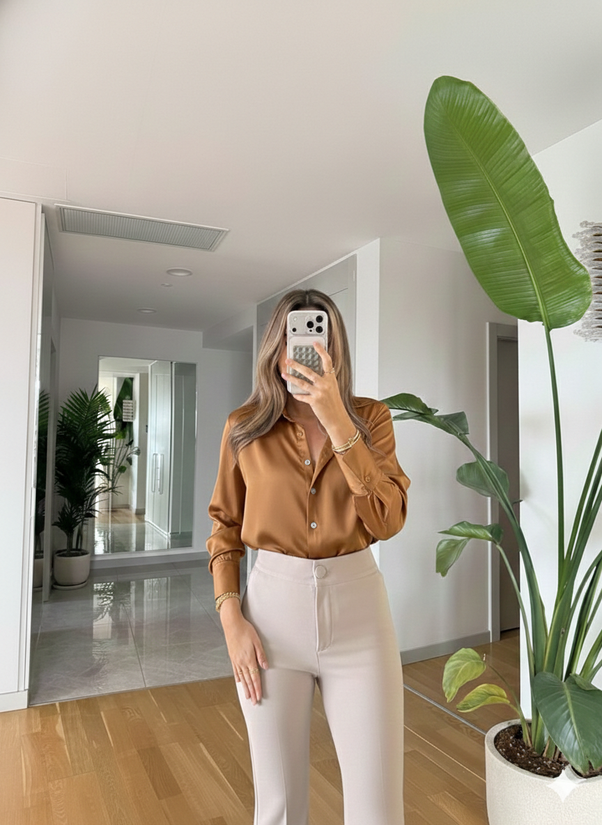 Hemd FRILUFT aus Satin - Camel