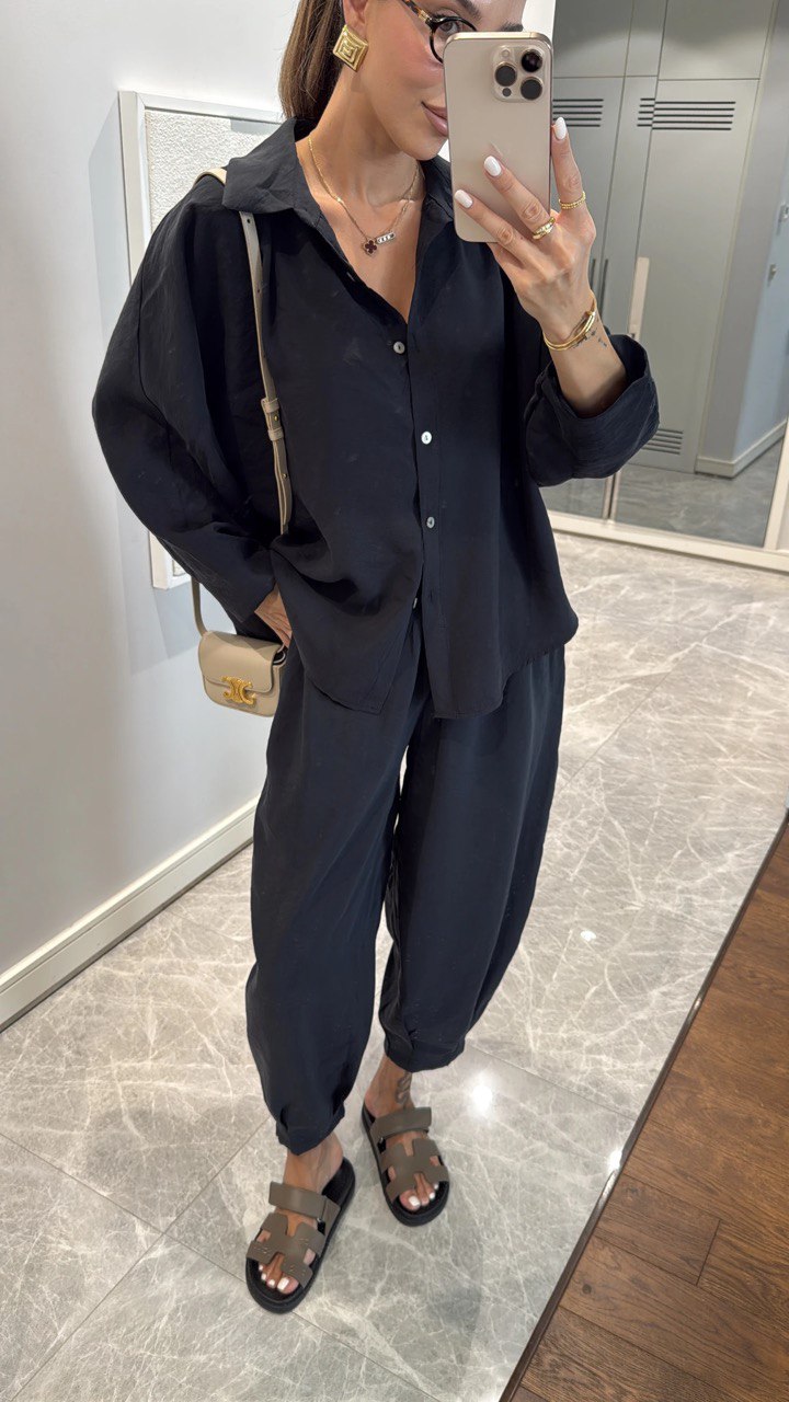 LÅNG Bluse aus Stoff - Schwarz