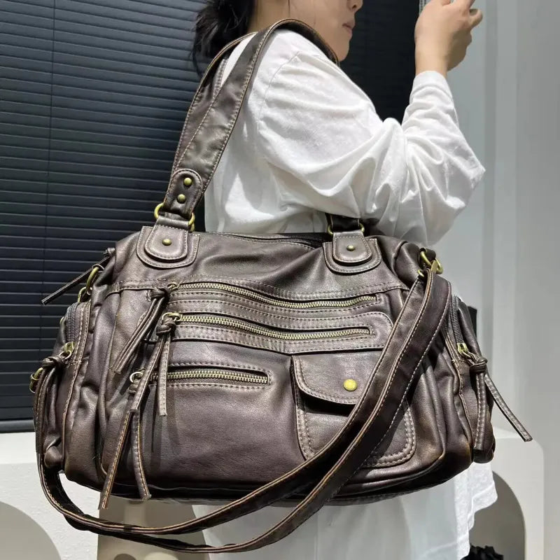 Grand sac à main bandoulière vintage de cours multipoches Zoé