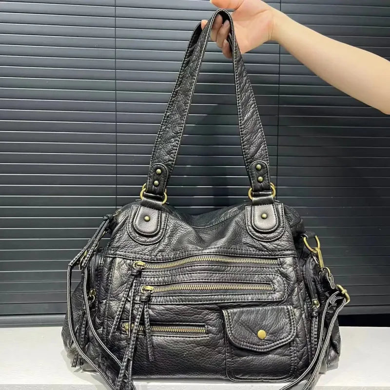 Grand sac à main bandoulière vintage de cours multipoches Zoé