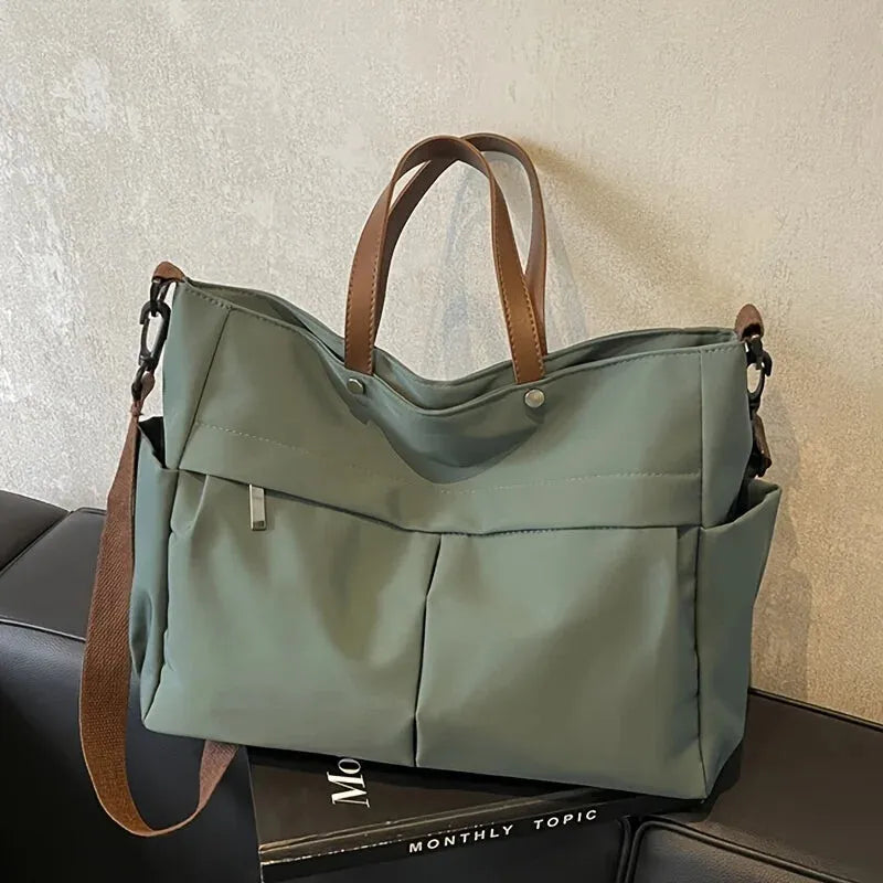 Grand sac à main cabas de cours multipoches à bandoulière en nylon Maëlys
