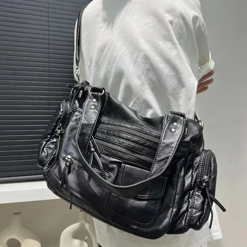 Grand sac à main de cours rétro multipoches à bandoulière Amandine