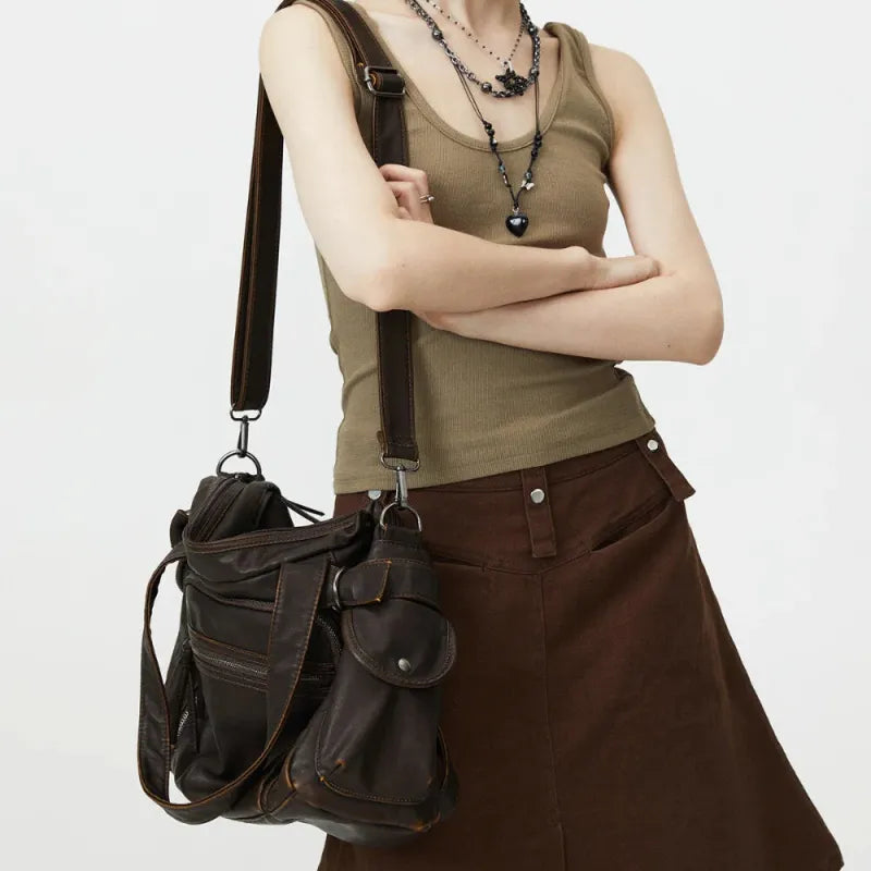 Sac à main de cours vintage multipoches à bandoulière Apolline